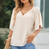 Gathered Detail Notched Neck Flutter Sleeve Top (Various colors)