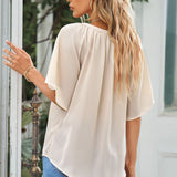 Gathered Detail Notched Neck Flutter Sleeve Top (Various colors)
