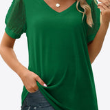 Swiss Dot Puff Sleeve V-Neck Tee (Various colors)