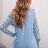 Sheer Striped V-Neck Long Sleeve T