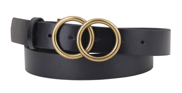 Double Circle Overlap Buckle Leather Belt