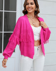 Fringe Trim Open Front Cardigan