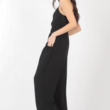 VERY J Pintuck Detail Woven Sleeveless Jumpsuit (online only)