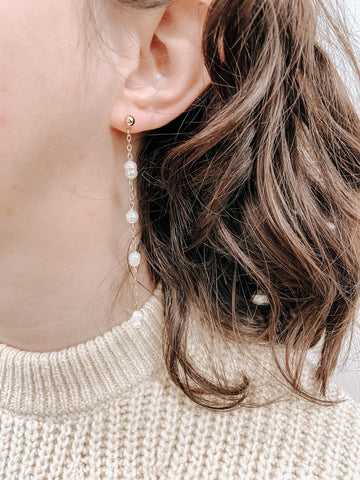 Sweet As Sugarcane - Irregular Pearl chain earrings