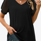 Swiss Dot Puff Sleeve V-Neck Tee (Various colors)