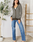 Zenana Full Size Striped Snap Down Cardigan