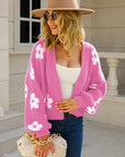 Floral Open Front Fuzzy Cardigan