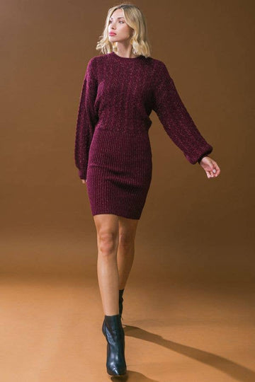 Metallic Yarn Knit Mini Dress, Flying Tomato