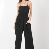 VERY J Pintuck Detail Woven Sleeveless Jumpsuit (online only)