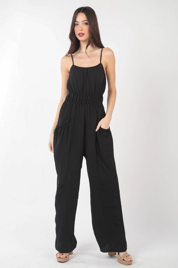 VERY J Pintuck Detail Woven Sleeveless Jumpsuit (online only)