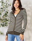 Zenana Full Size Striped Snap Down Cardigan