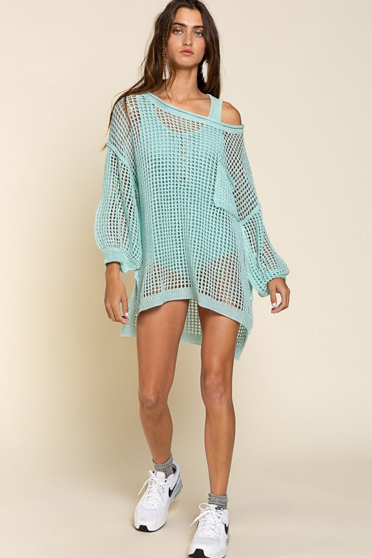 Oversized Fit See-through Pullover Sweater-Pol