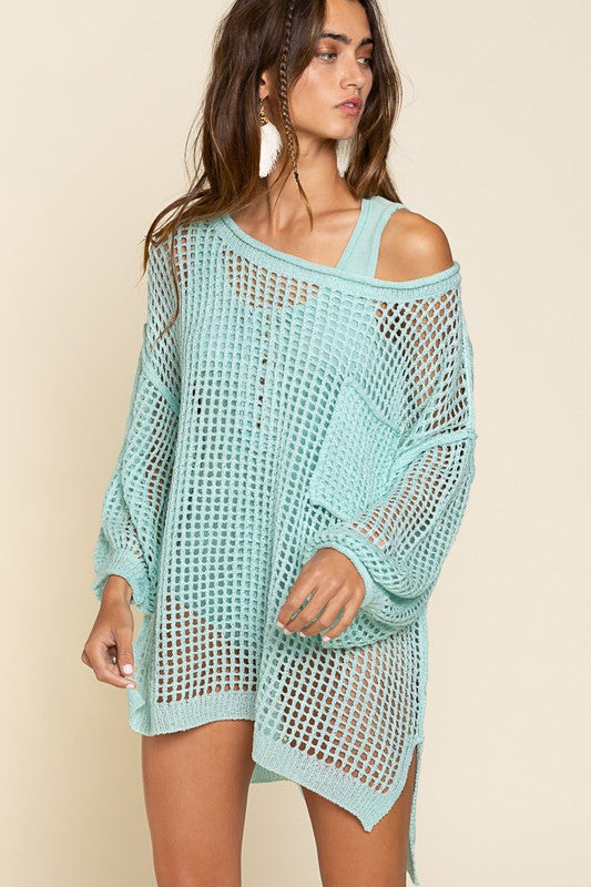 Oversized Fit See-through Pullover Sweater-Pol