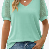 Swiss Dot Puff Sleeve V-Neck Tee (Various colors)
