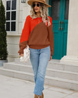 Two-Tone Round Neck Ribbed Sweater