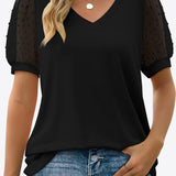 Swiss Dot Puff Sleeve V-Neck Tee (Various colors)