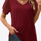 Swiss Dot Puff Sleeve V-Neck Tee (Various colors)