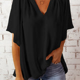 Gathered Detail Notched Neck Flutter Sleeve Top (Various colors)
