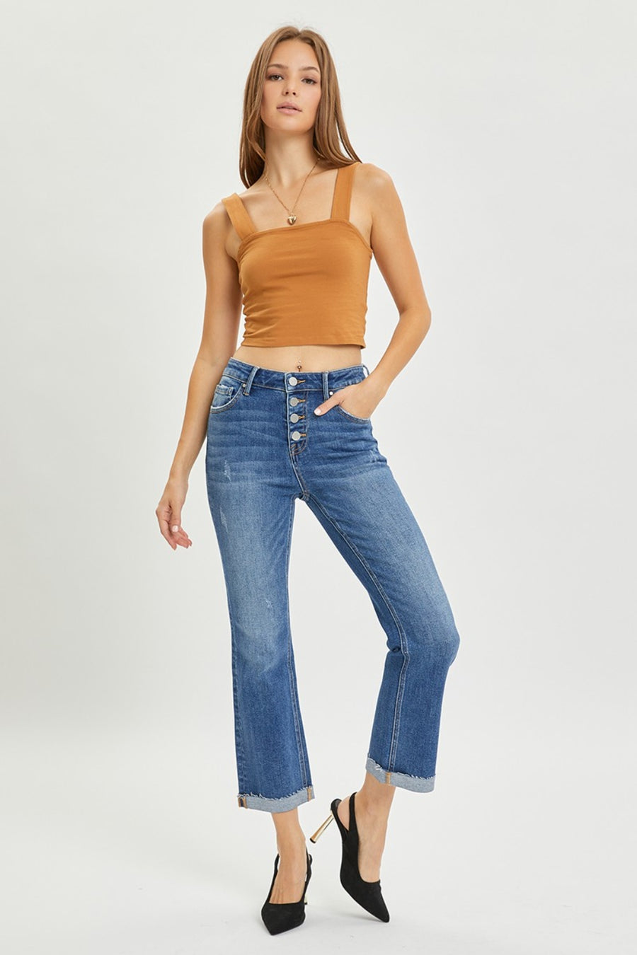 RISEN Button Fly Cropped Bootcut Jeans (plus only)