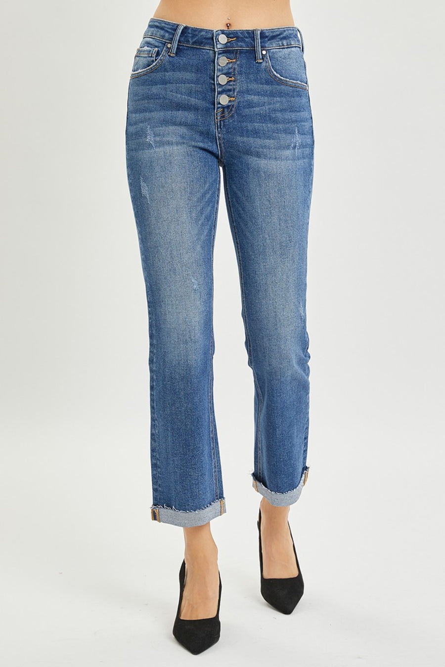 RISEN Button Fly Cropped Bootcut Jeans (plus only)