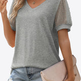 Swiss Dot Puff Sleeve V-Neck Tee (Various colors)
