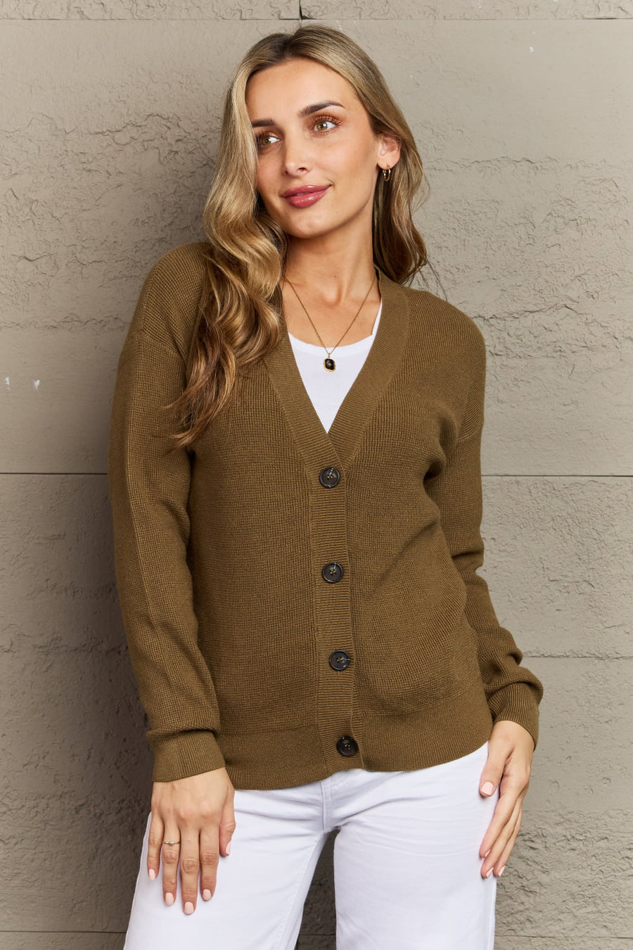 Zenana Button Down Cardigan in Olive