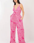 VERY J Printed Pleated Sleeveless Wide Leg Jumpsuit