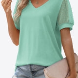 Swiss Dot Puff Sleeve V-Neck Tee (Various colors)