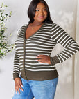 Zenana Full Size Striped Snap Down Cardigan