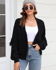 Fringe Trim Open Front Cardigan