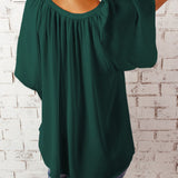 Gathered Detail Notched Neck Flutter Sleeve Top (Various colors)