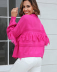 Fringe Trim Open Front Cardigan