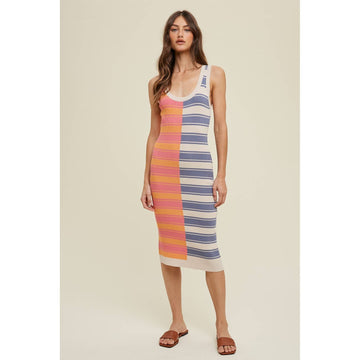 Wishlist Apparel - MULTI-STRIPED COLORBLOCK SWEATER MIDI DRESS