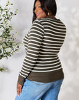 Zenana Full Size Striped Snap Down Cardigan