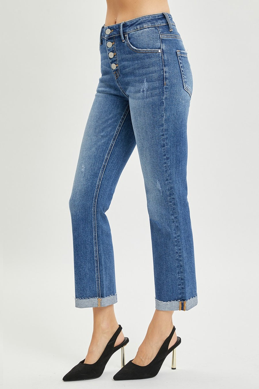 RISEN Button Fly Cropped Bootcut Jeans (plus only)