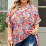 Floral Half Sleeve Top, Various Colors (Plus size only)