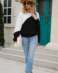 Two-Tone Round Neck Ribbed Sweater