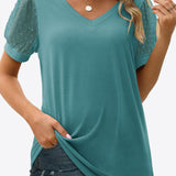 Swiss Dot Puff Sleeve V-Neck Tee (Various colors)