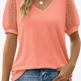 Swiss Dot Puff Sleeve V-Neck Tee (Various colors)