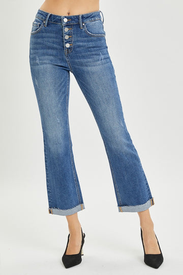 RISEN Button Fly Cropped Bootcut Jeans (plus only)