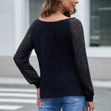 Sheer Striped V-Neck Long Sleeve T