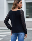 Sheer Striped V-Neck Long Sleeve T