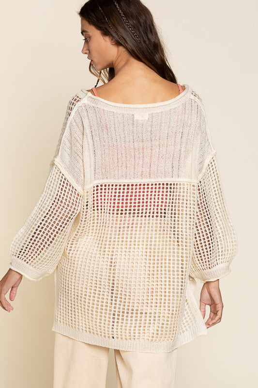 Oversized Fit See-through Pullover Sweater-Pol