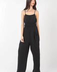 VERY J Pintuck Detail Woven Sleeveless Jumpsuit (online only)