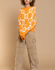 Flowered Checkered Distressed Cropped Sweater- Pol