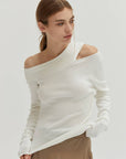 Crescent  Ingrid One Shoulder Rib Top (White)