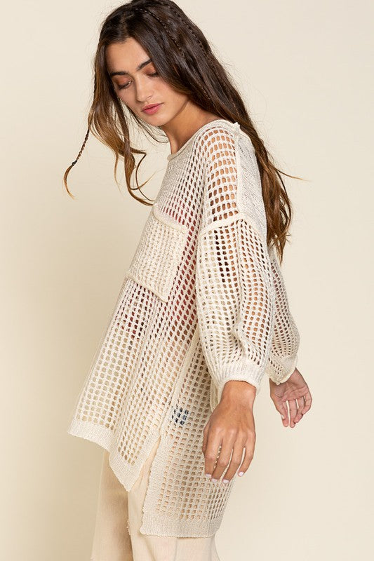 Oversized Fit See-through Pullover Sweater-Pol