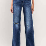 High Rise Distressed Wide Leg Jean in Ocean View, Flying Monkey