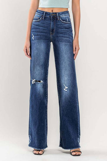 HIGH RISE DISTRESSED WIDE LEG JEAN in OCEAN VIEW, FLYING MONKEY