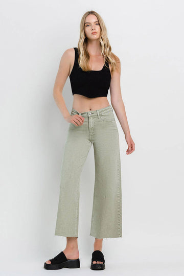 VERVET by FLYING MONKEY - HIGH RISE CROP WIDE LEG JEANS